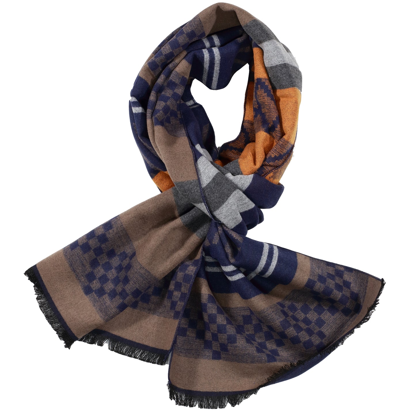 Navy, Grey, & Orange Scarf