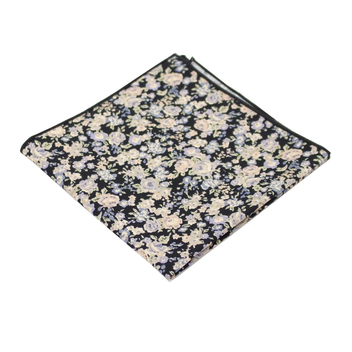 Black, Blue, & Ivory Multi Floral Pocket Square