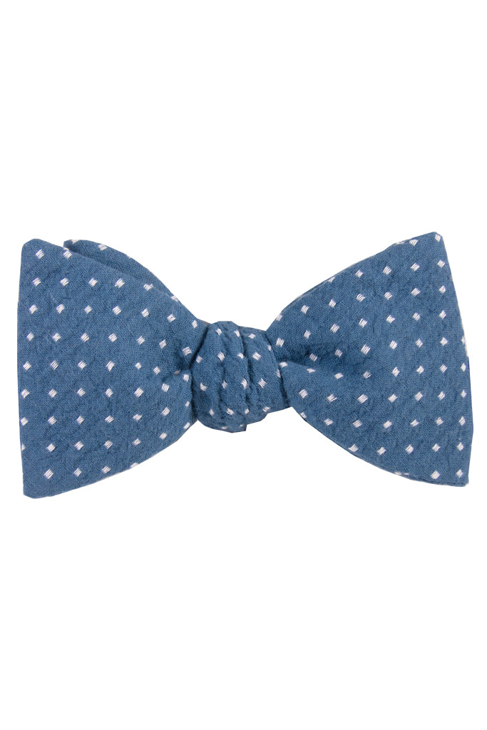 Light Blue & White Polkadot Self Tie Bow Tie