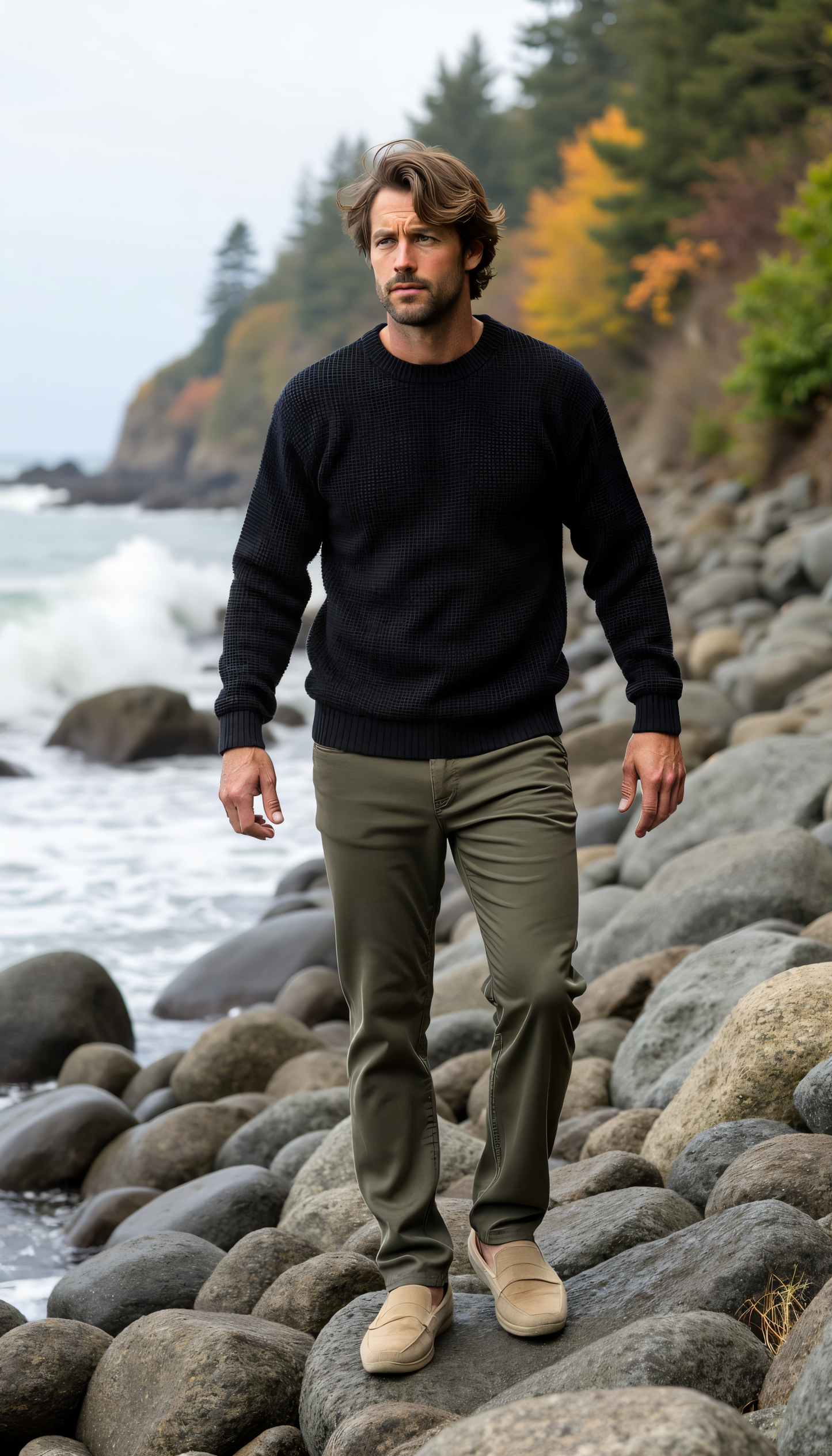 Cable Crew Neck- Black