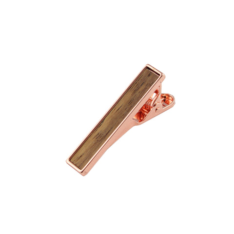 Bubinga Wooden Inlay-Rose Gold Tie Bar from DIBI