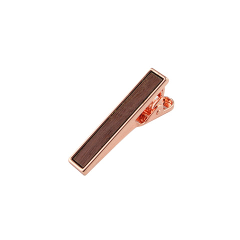 Cumaru Wooden Inlay-Rose Gold Tie Bar from DIBI