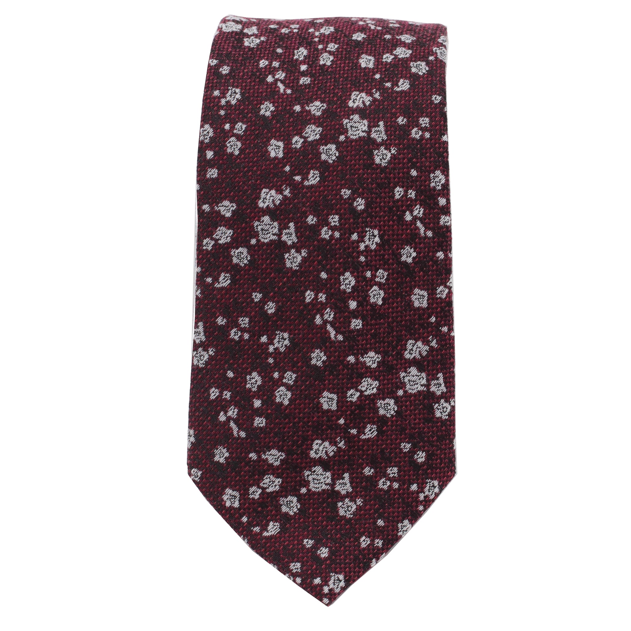 Burgundy & Silver Floral Tie