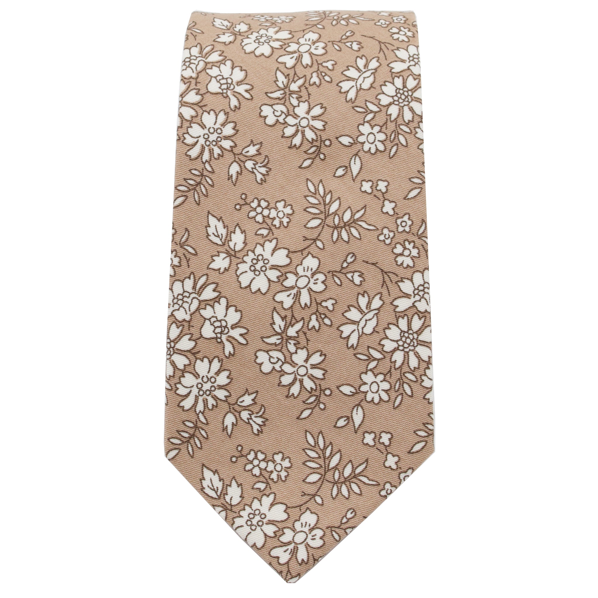 Beige & White Floral Tie