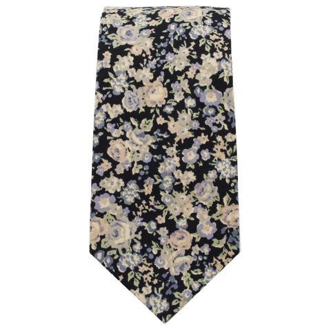 Black, Blue, & Ivory Multi Floral Tie