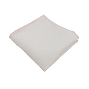 White Linen Pocket Square w/ Blush Trim