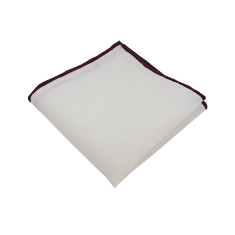 White Linen Pocket Square w/ Burgundy Trim