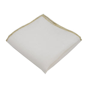 White Linen Pocket Square w/ Khaki Trim