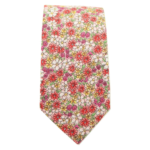 Pink Micro Floral Print Cotton Tie