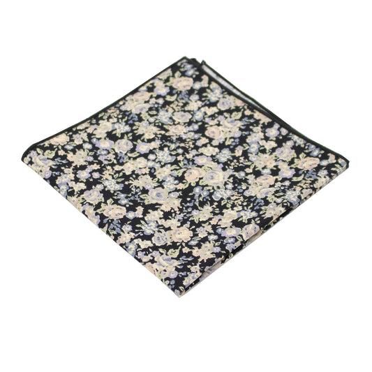 Black, Blue, & Ivory Multi Floral Pocket Square