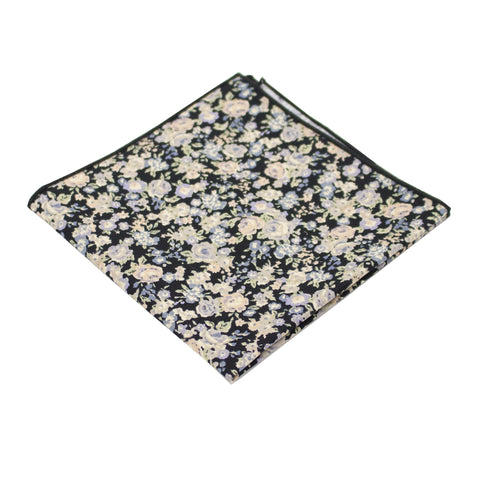 Black, Blue, & Ivory Multi Floral Pocket Square