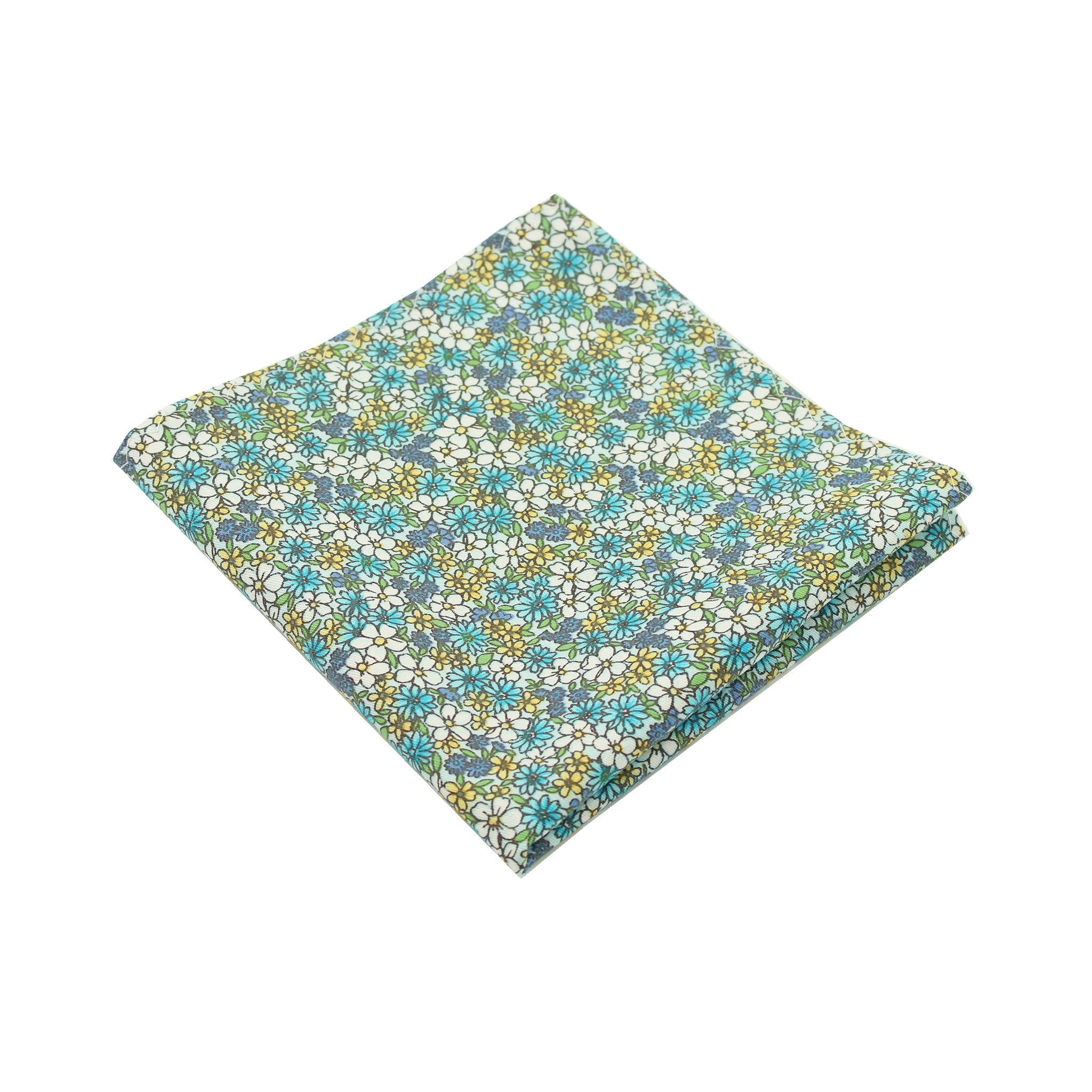 Blue Micro Floral Print Cotton Pocket Square