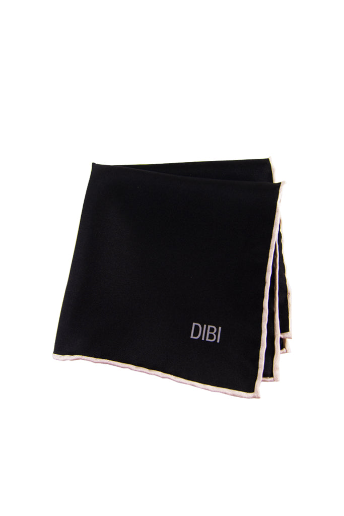 100% Silk Black Pocket Square W/ White Trim