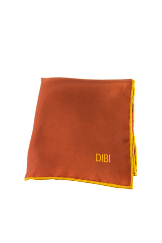 100% Silk Dark Orange Pocket Square W/ Gold Trim