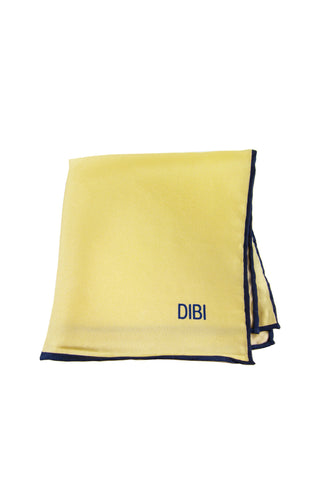 100% Silk Light Yellow Pocket Square W/ Navy Trim