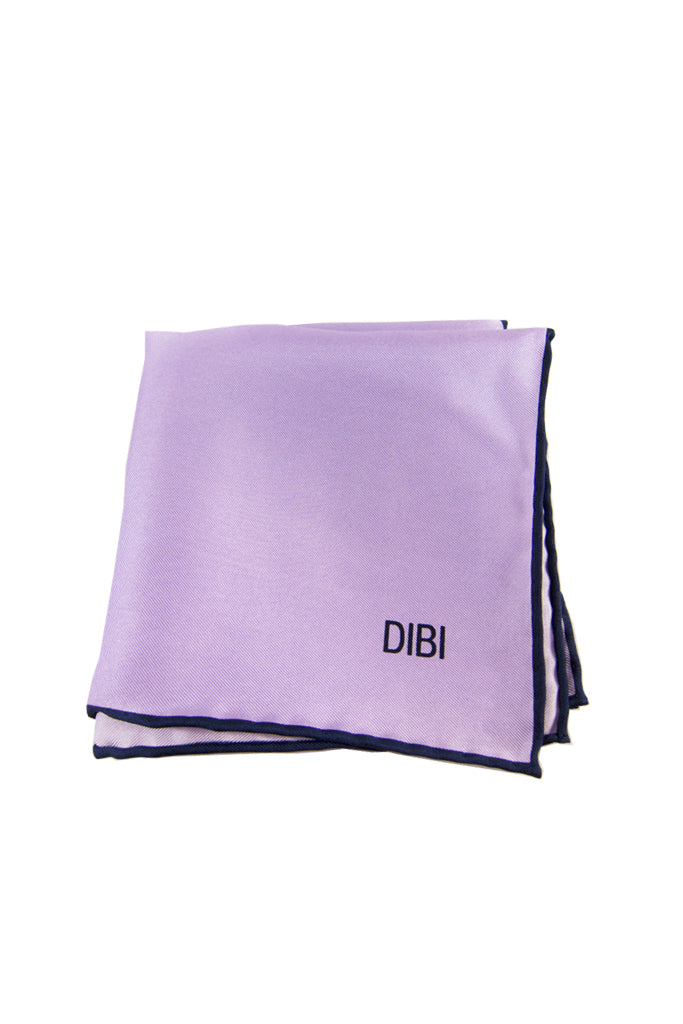 100% Silk Lilac Pocket Square W/ Navy Trim