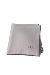 100% Silk Silver Pocket Square W/ Charcoal Trim