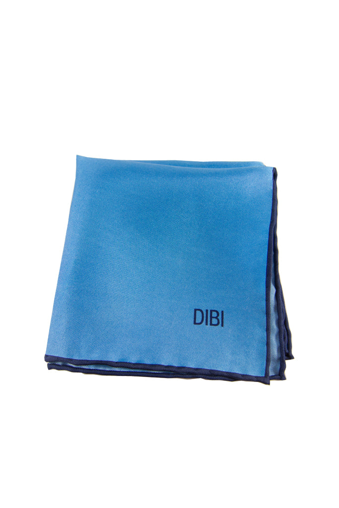 100% Silk Sky Blue Pocket Square W/ Navy Trim