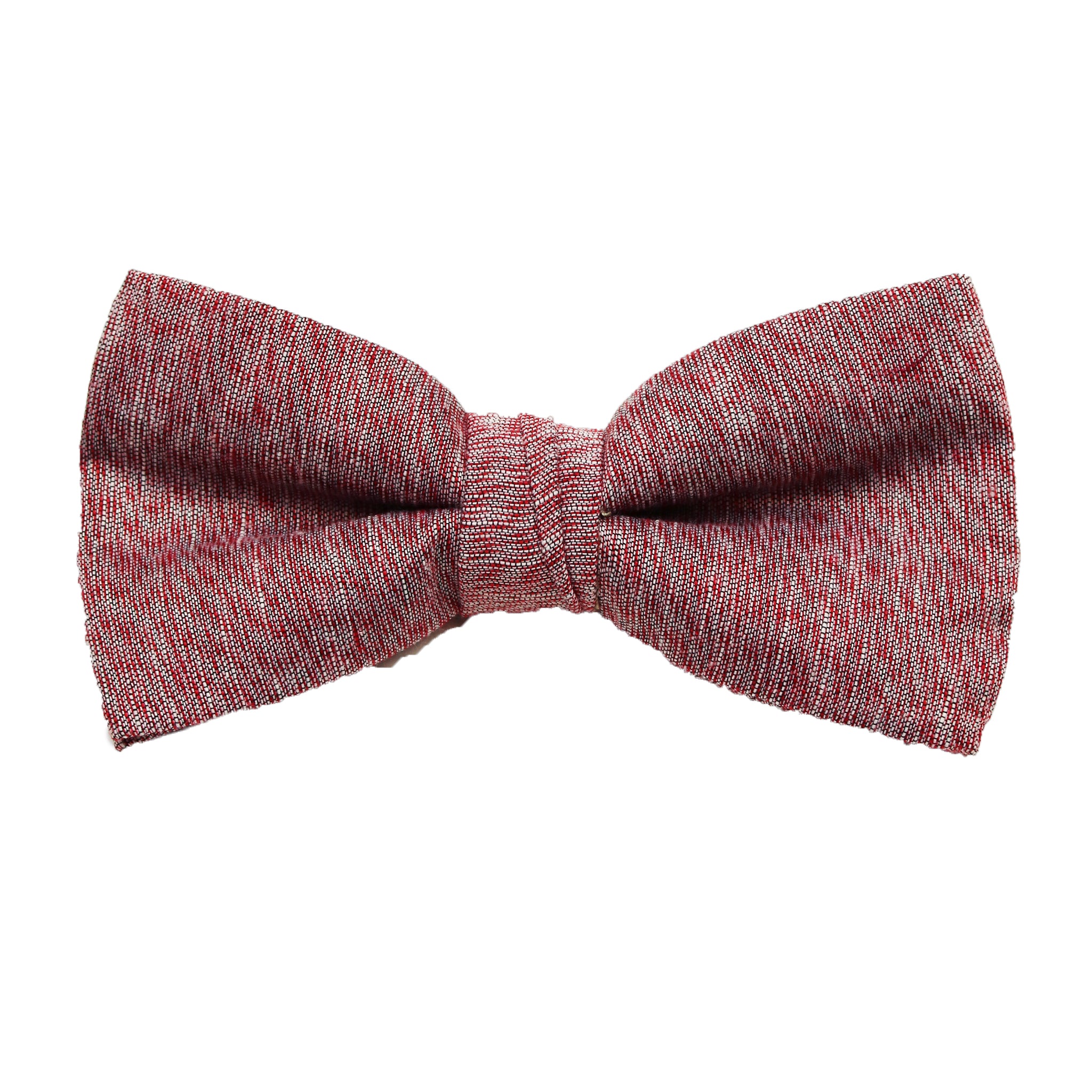 Burgundy & Grey Linen Pre Tie Bow Tie & Pocket Square Set