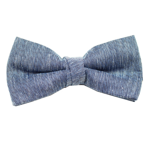 Navy & Black Linen Pre Tie Bow Tie & Pocket Square Set