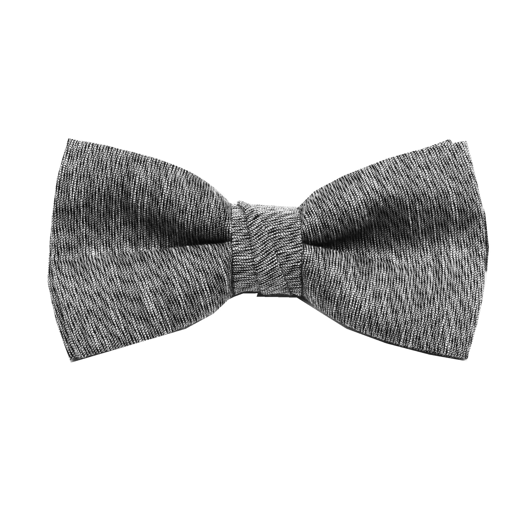 Grey & Black Linen Pre Tie Bow Tie & Pocket Square Set