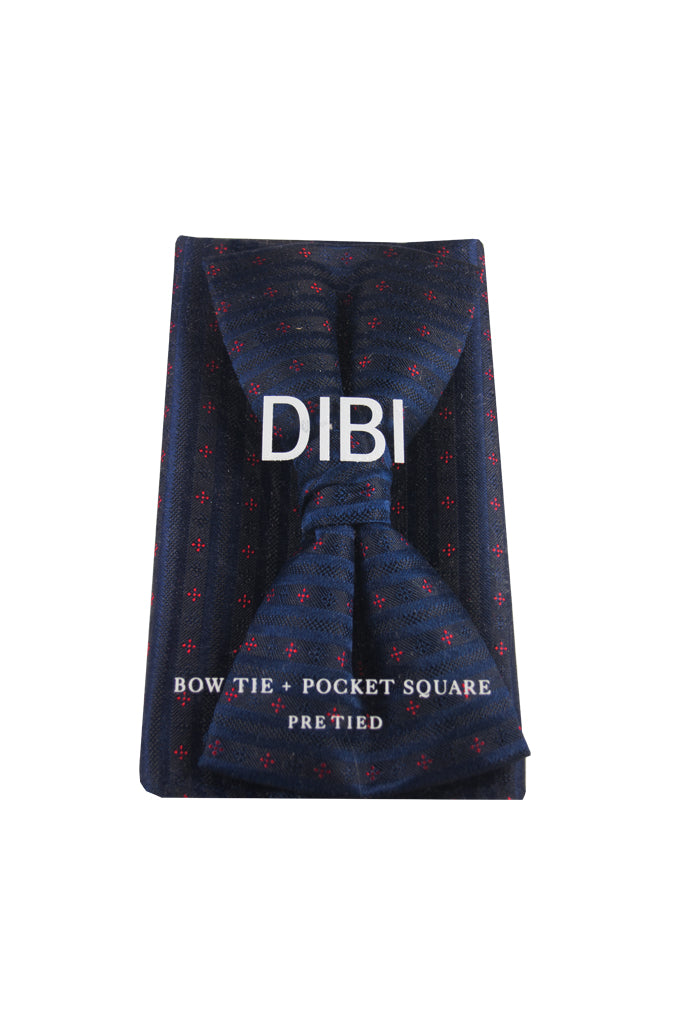 Navy & Red Star Pre Tie Bow Tie + Pocket Square