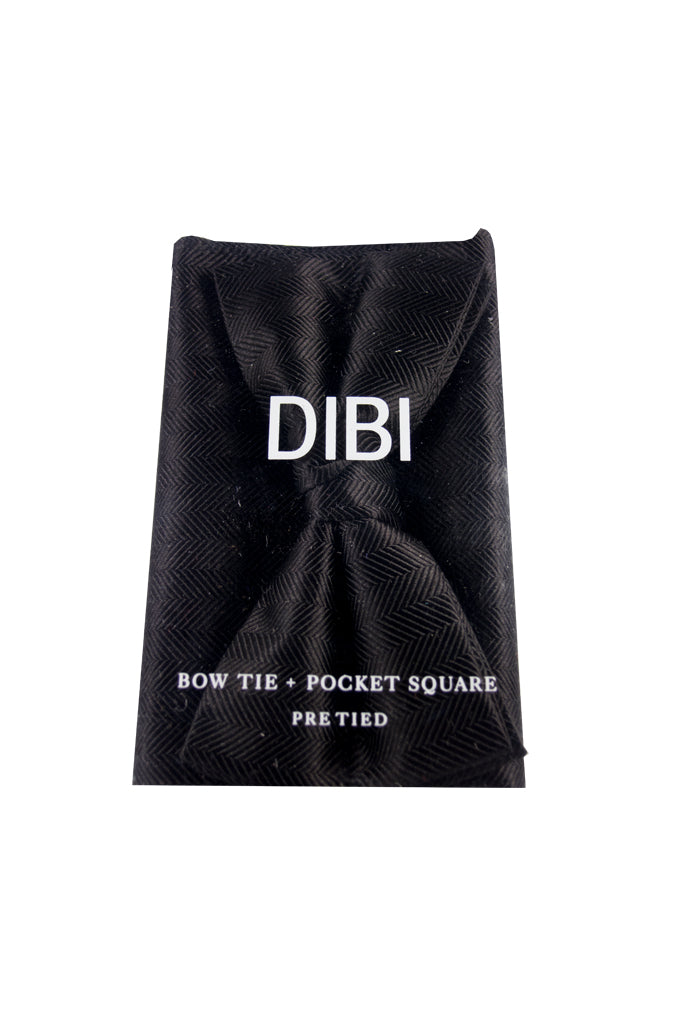 Black Pattern Pre Tie Bow Tie + Pocket Square