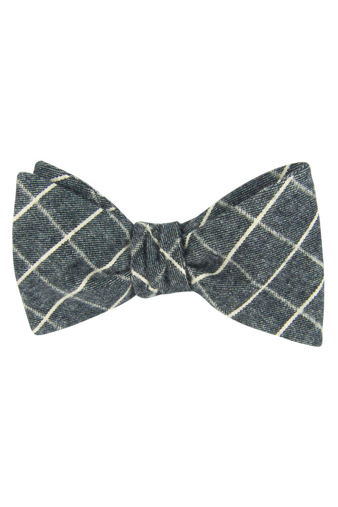 Muted Grey Plaid Self Tie Bow Tie