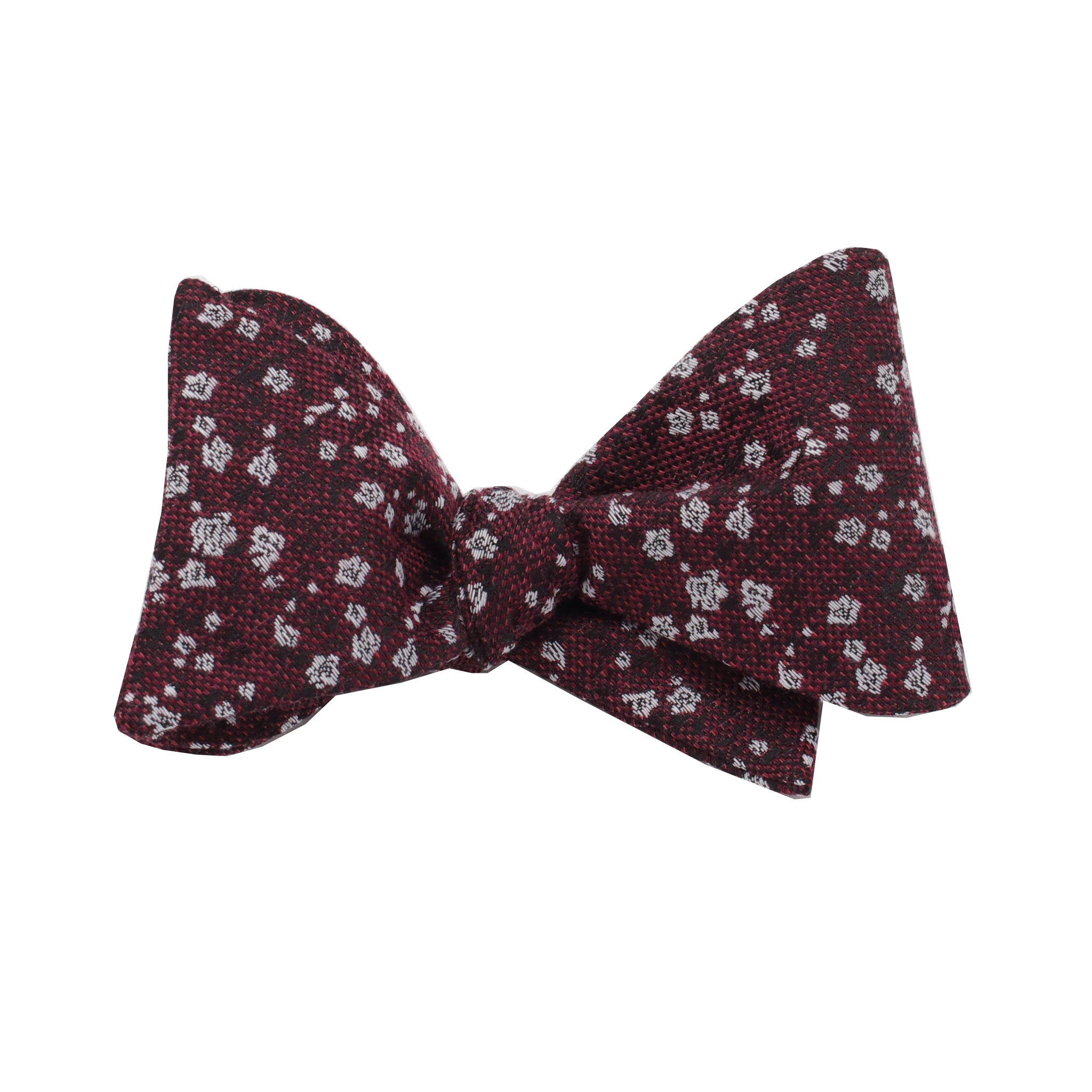 Burgundy & Silver Floral Self Tie Bow Tie