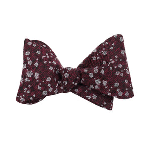 Burgundy & Silver Floral Self Tie Bow Tie