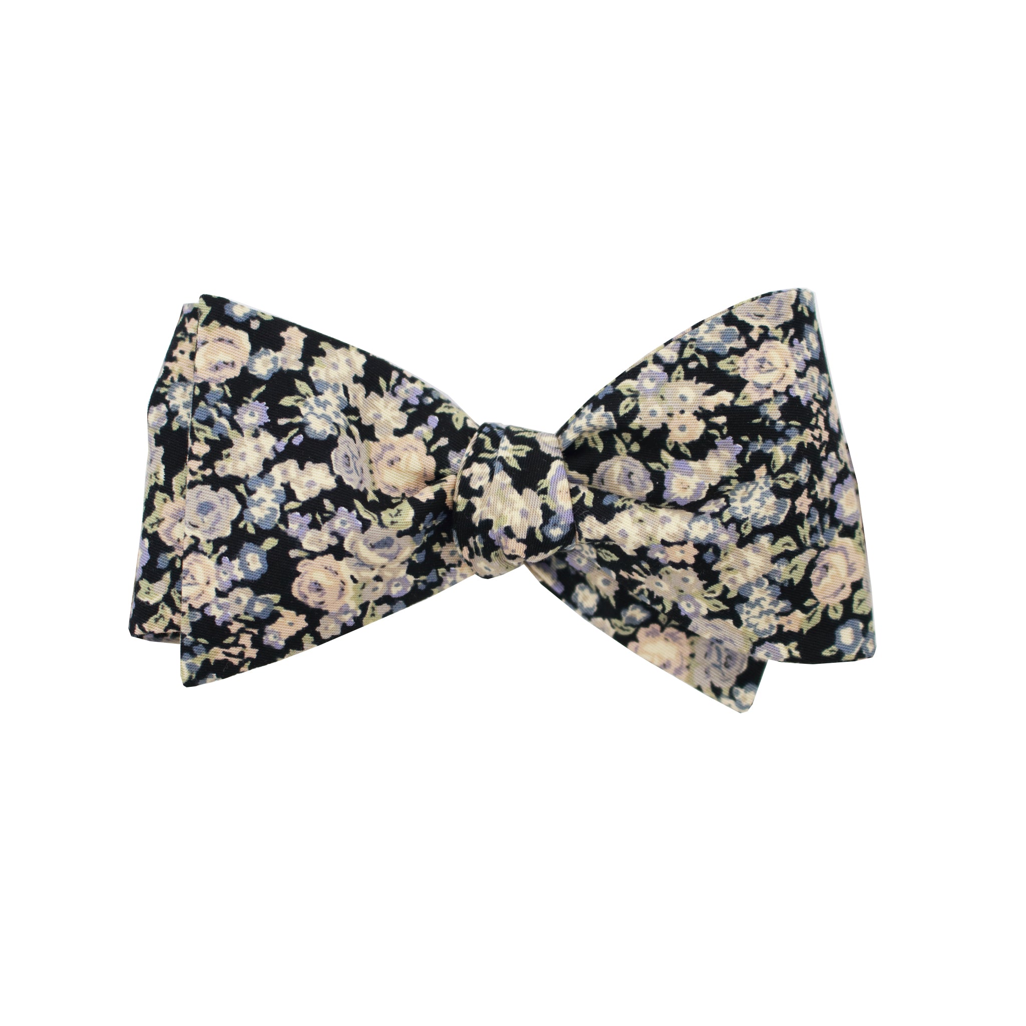 Black, Blue, & Ivory Multi Floral Self Tie Bow Tie