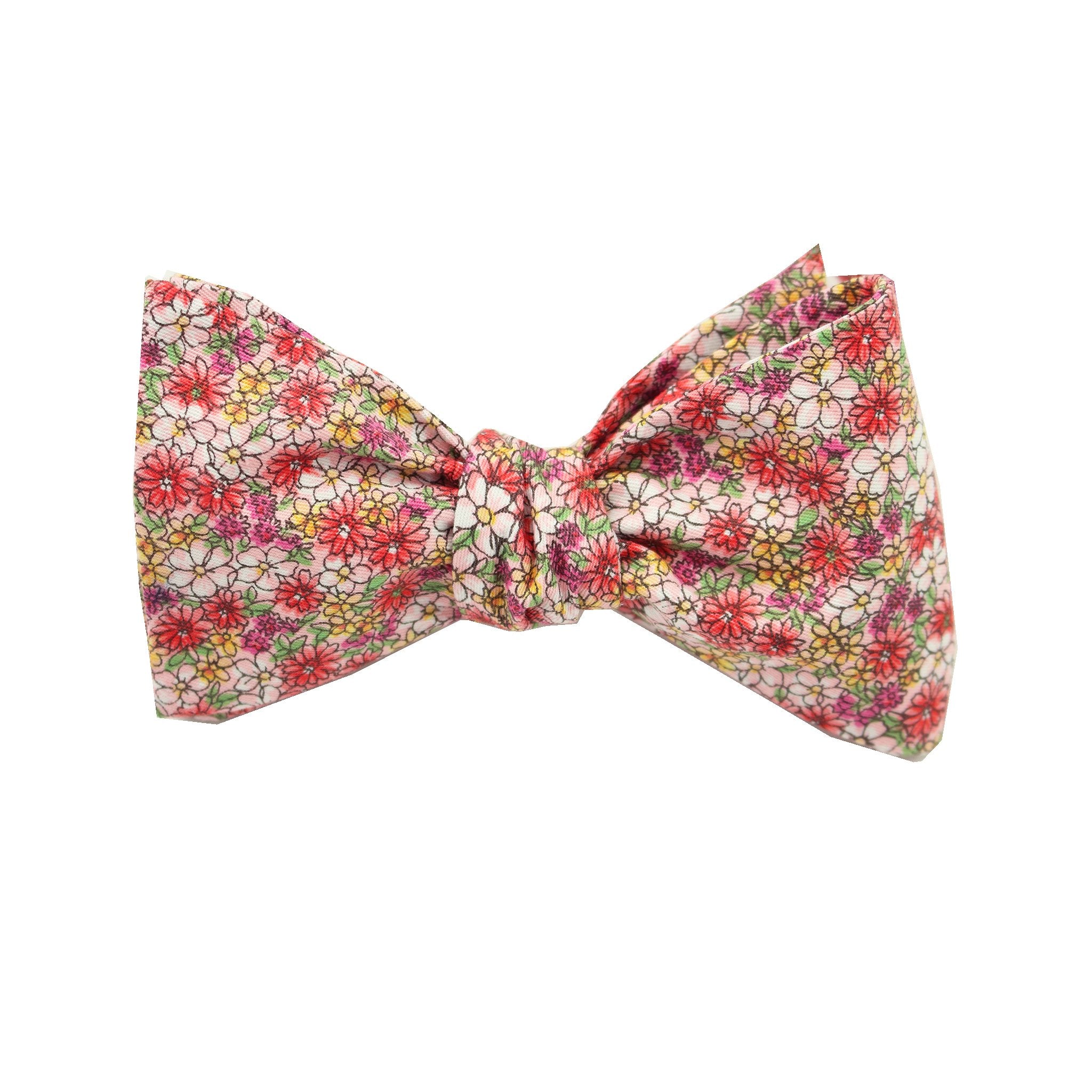 Pink Micro Floral Print Cotton Self Tie Bow Tie