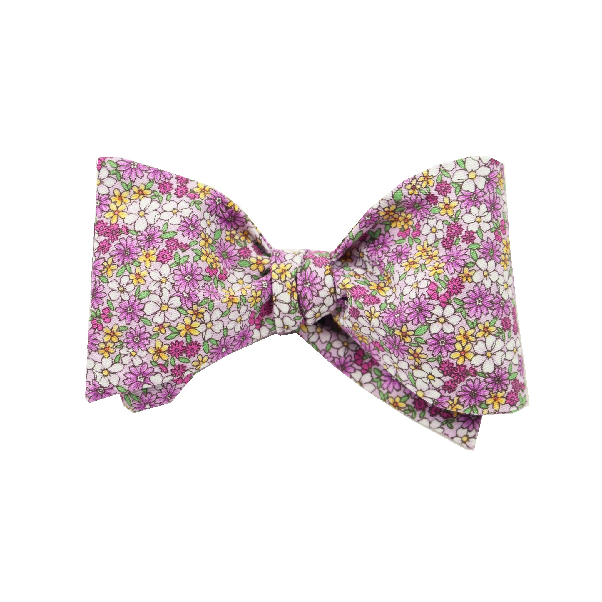 Purple Micro Floral Print Cotton Self Tie Bow Tie