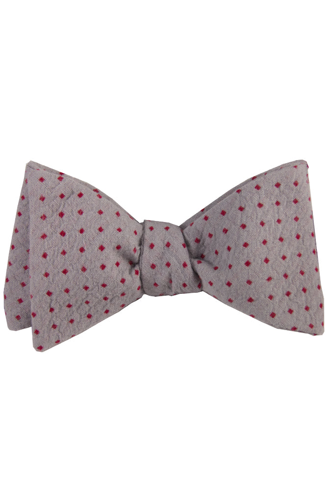 Grey & Red Polkadot Self Tie Bow Tie