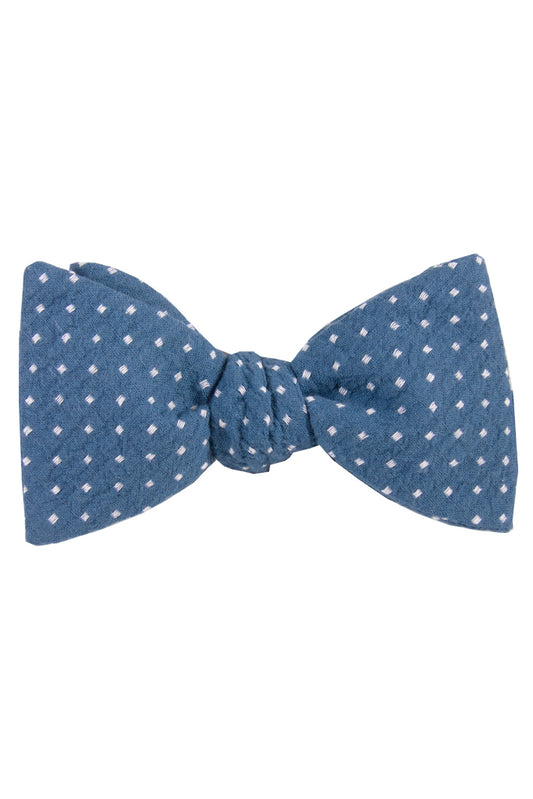Light Blue & White Polkadot Self Tie Bow Tie