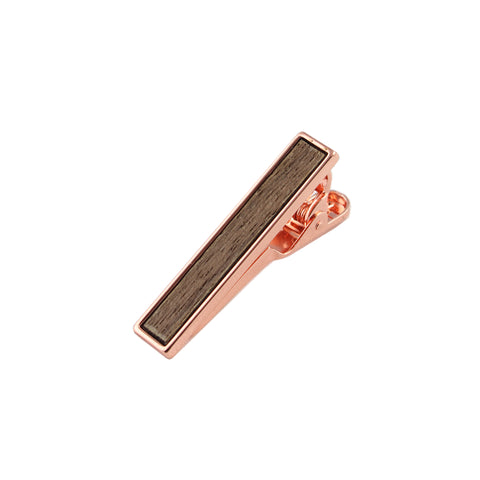 Walnut Wooden Inlay-Rose Gold Tie Bar from DIBI